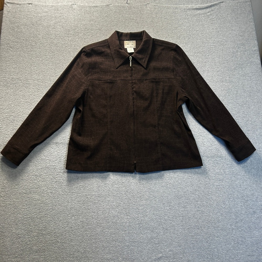 Western Ranch Zip Front Jacket Petite Large Brown Country Wear Casuals Fit